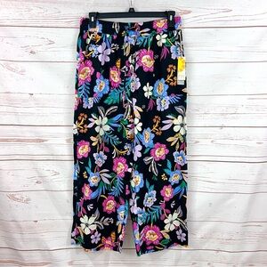 NWT C&C California Colorful Tropical Hawaiian Floral Wide Leg Linen Pants